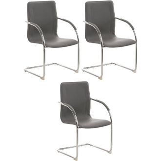Clp Clp - Set De 3 Sillas De Conferencia Melina En Piel Sint&eacute;tica Gris