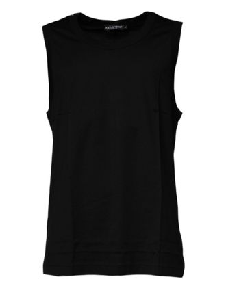 Dolce & Gabbana Black Cotton Round Neck Sleeveless Mens T-shirt