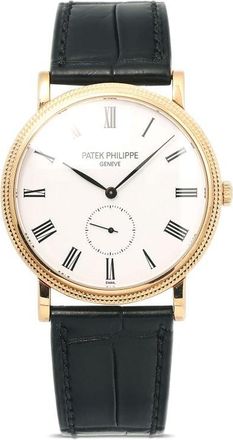 Patek Philippe pre-owned Calatrava 36mm - unisex - Enamel/18kt Rose Gold/Sapphire Crystal/Leather - One Size - White