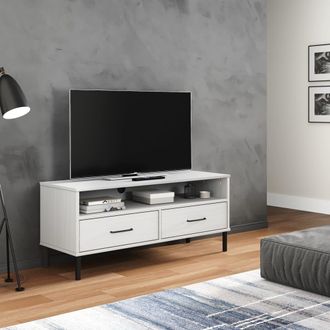 vidaXL Vidaxl - Mueble De Tv Con Patas De Metal Oslo Madera Maciza Pino Blanco