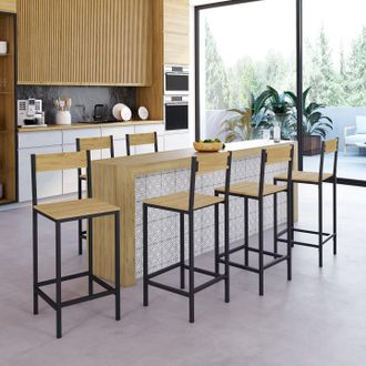 IDMarket Lote De 6 Taburetes De Bar Detroit Con Respaldo Silla De Cocina De Dise&ntilde;o Industrial