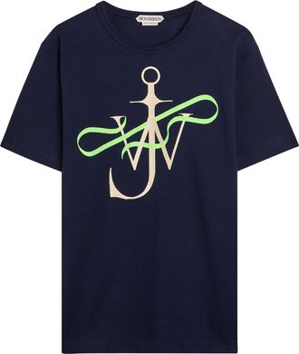 J.W.Anderson Ribbon Anchor Embroidered Cotton T-shirt - Navy - XL