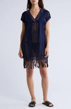 Boho Me Crochet Fringe Short Dress in Navy at Nordstrom Rack, Size X-Small