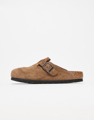 Birkenstock Boston - Zoccoli unisex in camoscio color t&egrave; scuro-Marrone