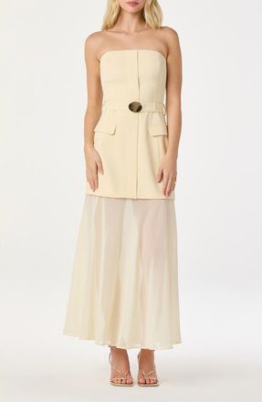 ASTR the Label Strapless Mixed Media Belted Midi Dress in Buttercream at Nordstrom, Size X-Large