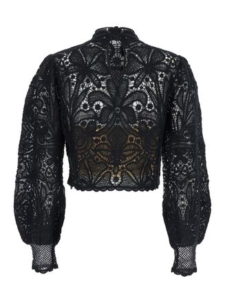 Twinset Black Crop Top With Floral Design In Viscose Blend Woman