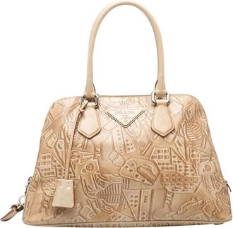 Prada Pre-owned Handbags, female, Brown, Size: ONE SIZE Pre-owned Embossed Leather Satchel