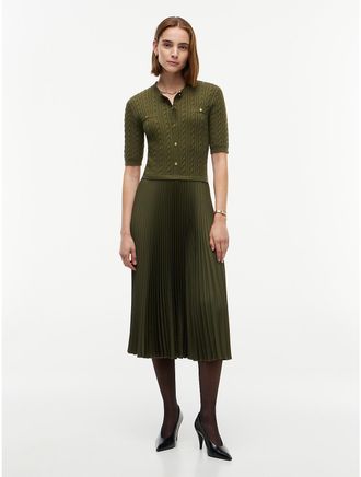 Tommy Hilfiger Womens Gold Button Mixed-Media Pleated Midi Dress - Huntsman Green - XL