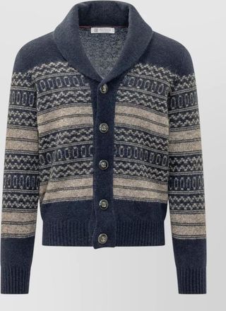 Brunello Cucinelli alpaca wool cashmere fair isle shawl collar cardigan
