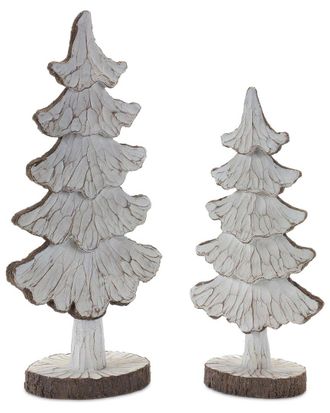 Melrose International Set Of 2 Carved Pine Tree Decor