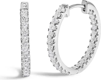 House of Brilliance 14K White Gold 2.00 Cttw Princess Diamond Inside Out Elongated Hoop Earrings