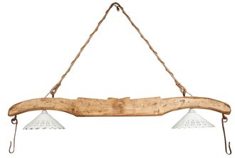 Biscottini International Lampadario Obtenido De Un Juego Trabajado Artesanalmente De Madera Maciza De Tilo Y Completo De Dos Pantallas De Cer&aacute;mica Blanca