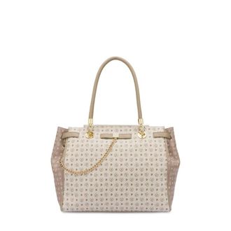 Pollini Tote Bag met dubbele hengsels en tweekleurig design - Dames - Tassen - Beige - Maat: ONE Size Leer