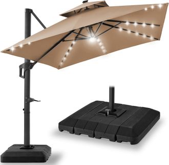 Best Choice Products 10x10ft 2-Tier Square Outdoor Solar LED Cantilever Patio Umbrella w/ Base Included