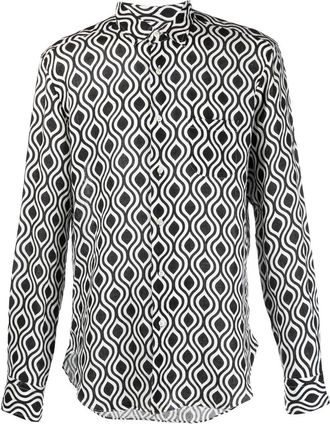 Peninsula all-over graphic-print shirt - men - Linen/Flax - M - Black