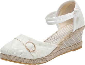 Generic Women Slope Heel Linen Sandals Fashion Thick Platform Beach Summer Outdoor Walking Comfort Footwear (White, 6.5)