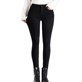 Generic Womens Jeans,Trousers for Women Winter High Waist Jeans for Women Thick Skinny Pants Fleece Lined Slim Stretch Warm Jeggings Ideal for Cold Black