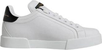 Dolce & Gabbana Wit Zwart Leren Lage Sneakers - Dames - Sneakers - Wit - 35 1/2 EU - Leer - Schoenen