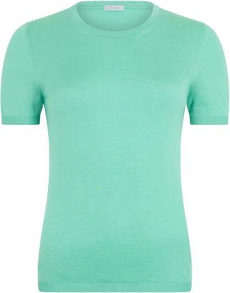 Malo Gebreide trui met korte mouwen - Dames - Ronde hals truien - Blauw - XS - Kasjmier - Truien & Vesten