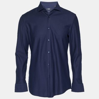 HUGO BOSS Boss By Hugo Boss Navy Blue Cotton Slim Fit Shirt