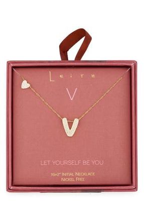 Leith Cubic Zirconia Heart & Bubble Initial Pendant Necklace in V- Clear- Gold at Nordstrom Rack