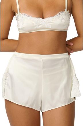 Kat The Label Cinderella Lace Trim Satin Tap Shorts in Antique at Nordstrom, Size X-Large