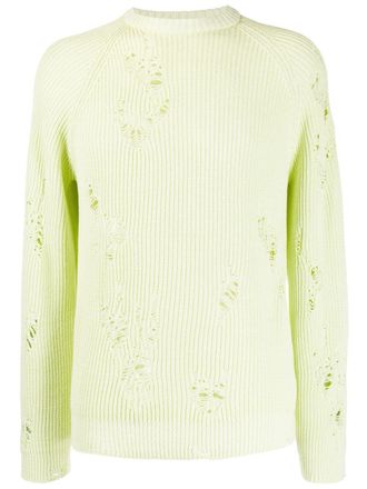 Laneus distressed knit jumper - men - Cotton/Polyamide - 48 - Yellow