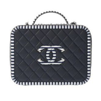 Chanel Navy White Grained Calfskin Vanity Bag (Pre-Owned)