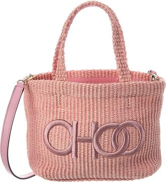 Jimmy Choo London Small E/W Raffia & Leather Tote