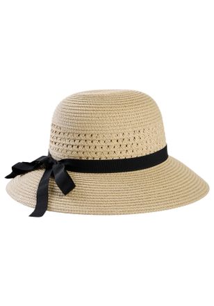 Laura Scott Sonnenhut LAURA SCOTT, Damen, creme, Web, Stroh, kontrastfarbene Details, festlich, H&uuml;te Sonnenhut