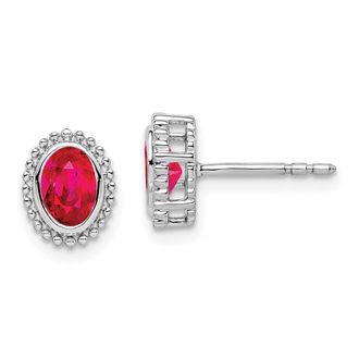 Diamond2Deal 14k White Gold Oval Ruby Stud Earrings