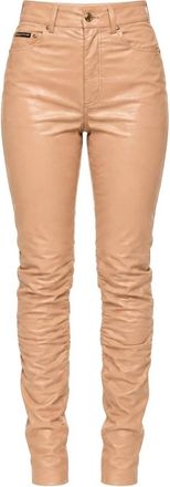 Dolce & Gabbana Lederbroek - Dames - Leren Broeken - Beige - S - Katoen - Broeken