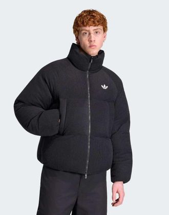 adidas Originals giacca puffer in velluto a coste nera-Nero