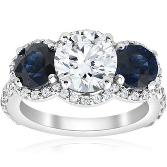 Pompeii3 Certified 3 3/4Ct Three Stone Diamond Engagement Ring 14k Gold Lab Grown