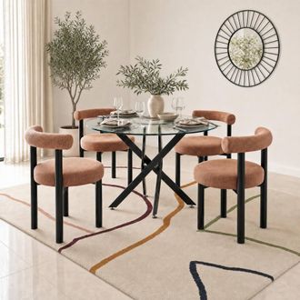 Furniturebox Novara Glass Black Leg Round Dining Table 4 Isola Chairs in Terracotta