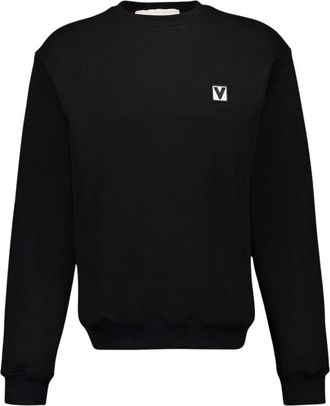 Valentino Garavani Zwarte Katoenen Crewneck Sweatshirt met Patch - Heren - Sweatshirts - Zwart - S - Katoen - Hoodies & sweatvesten