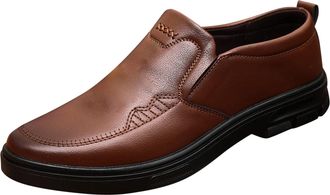 Generic Leather Slip On Loafers for Men, Driving Shoes Flat Bottom Formal Dress Shoe Round Toe Business Shoes Classical Retro Leather Loafer Comfortable Outdo