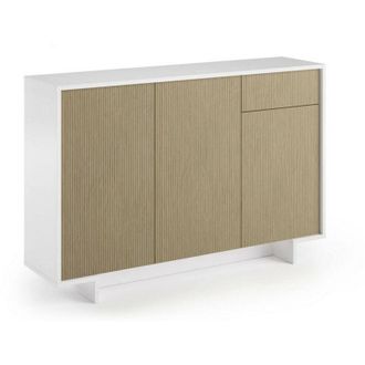 Dmora Aparador Aneto, Aparador De Sal&oacute;n, Buffet De Sal&oacute;n Con 3 Puertas Y 1 Caj&oacute;n, 100% Made In Italy, 134x35h87 Cm, Blanco Y Cemento, Con Embalaje Reforzado