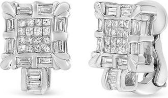 House of Brilliance 14K White Gold 1.0 Cttw Diamond Huggie Hoop Omega Earrings at Nordstrom