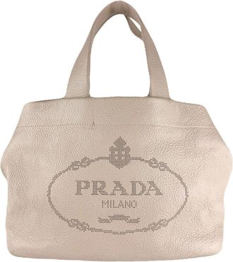 Prada Pink Beige Leather Handbag Tote Bag (Pre-Owned)
