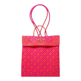 Lola's Bag Womens Medium Braided Backpack In Pink/orange
