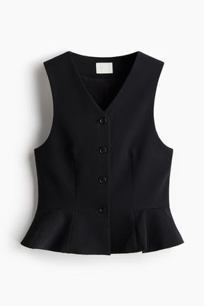 H&M V-neck Peplum Waistcoat in Black at Nordstrom, Size Xx-Large