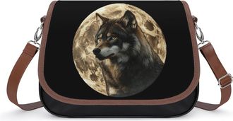 Generic Wolf And Moon Small Womens Crossbody Bags Shoulder Handbag with Adjustable Strap for Travel