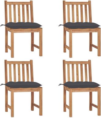 vidaXL Sillas De Jard&iacute;n 4 Unidades Madera Maciza De Teca Con Cojines Vidaxl