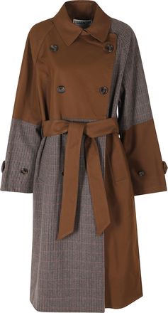 Essentiel Brown Kagu Patchwork Double-Breasted Cotton-Blend Trench Coat