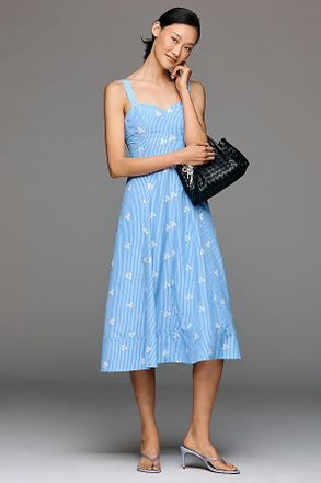 Avec Les Filles Sleeveless Sweetheart Embroidered Midi Dress