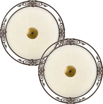 Loops 2 PACK Wall Flush Ceiling Light Antique Brown Gold Shade Beige Glass E27 2x60W