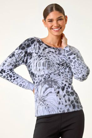 Roman Fluffy Tropical Print Knit Jumper