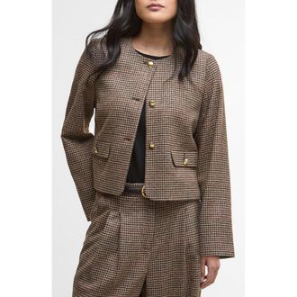 Barbour Corina Houndstooth Wool Jacket in Brown/orange Check at Nordstrom Rack, Size 12 Us / 16 Uk