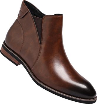 Generic Mens Leather Chelsea Dress Boots with Side Zipper Classic Elastic Comfortable Chunky Heel Chukka Ankle Boots for Business Driving Office Walking Boot 